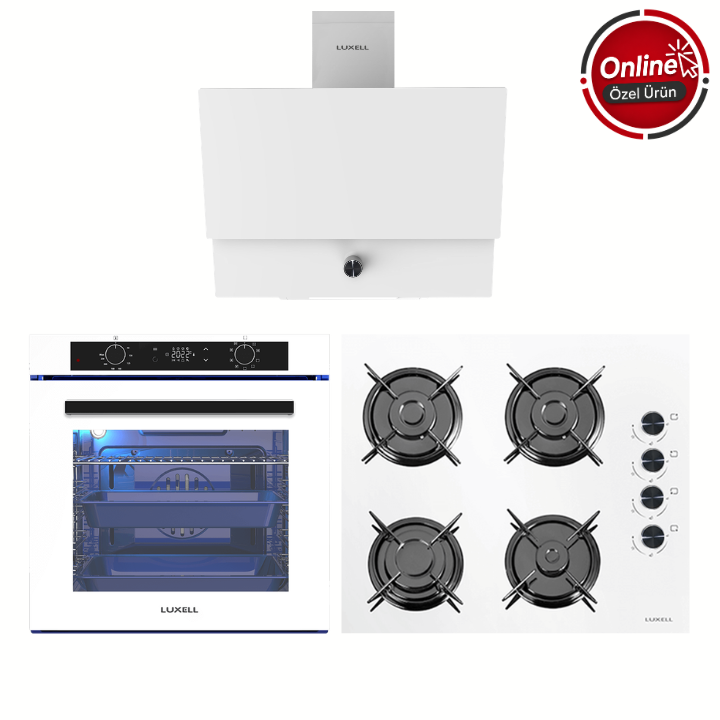 Luxell 88 Lt Plus Beyaz Cam Ankastre Set
