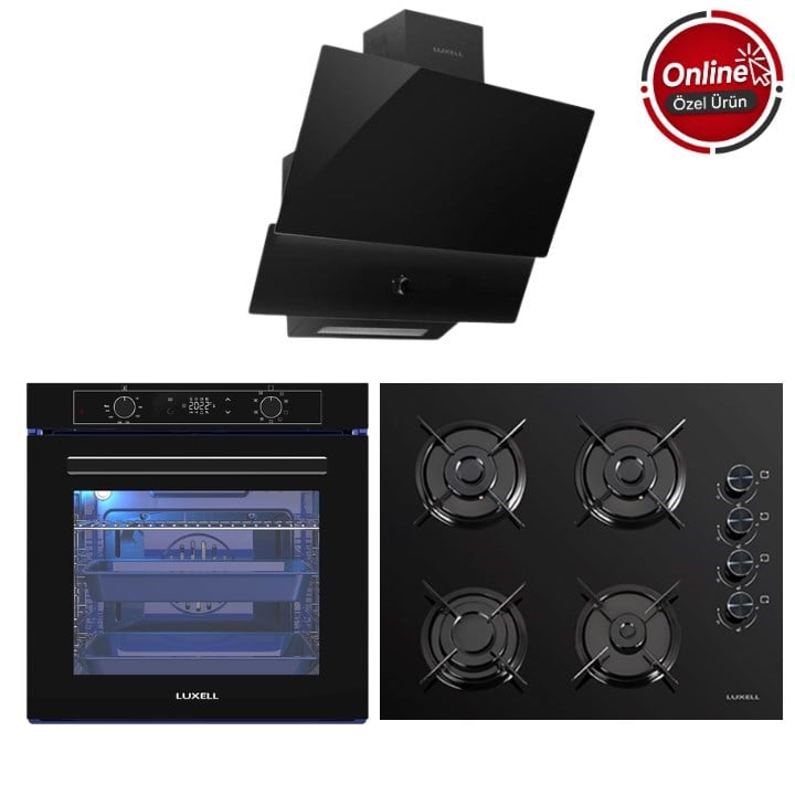 LUXELL 88 LT PLUS SİYAH CAM ANKASTRE SET 