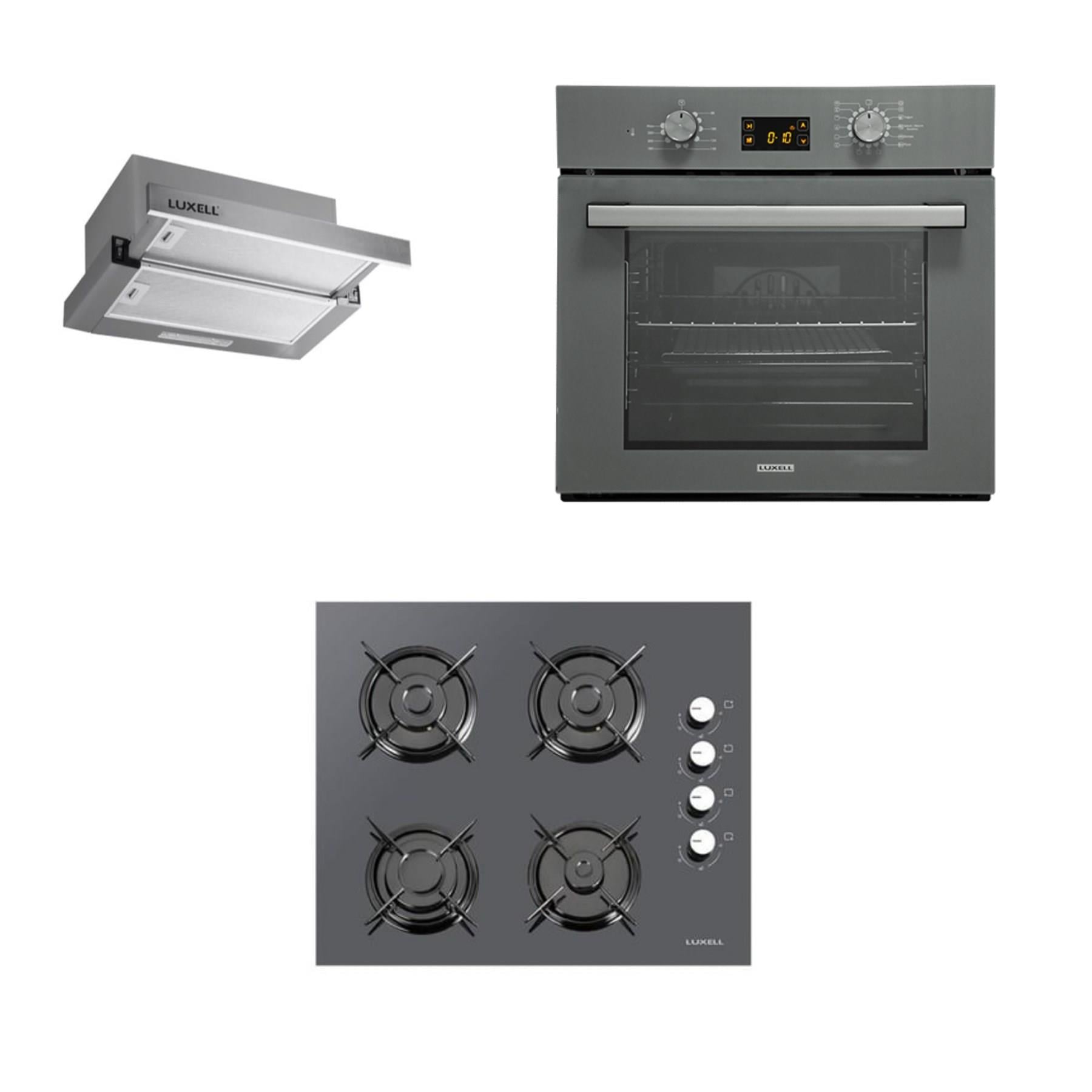 LUXELL METALİK GRİ CAM ANKASTRE SET