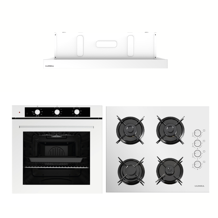 Luxell Optimum Aspiratörlü Beyaz Cam Ankastre Set