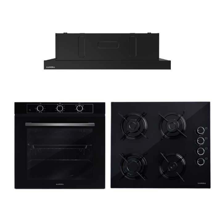Luxell Optimum Aspiratörlü Siyah Cam Ankastre Set
