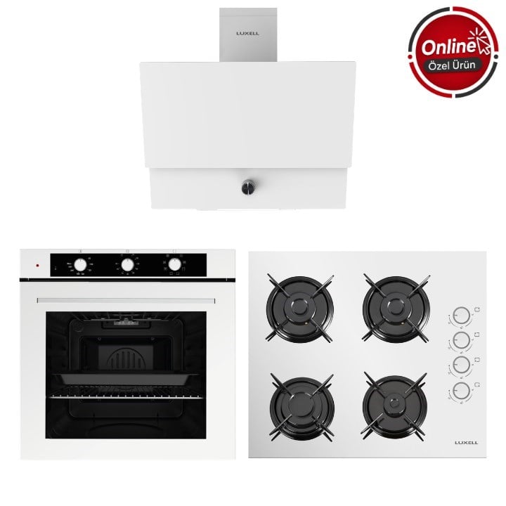 LUXELL OPTİMUM BEYAZ CAM ANKASTRE SET 