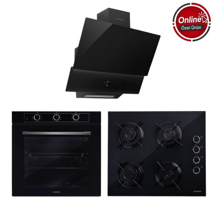LUXELL OPTİMUM SİYAH CAM ANKASTRE SET 