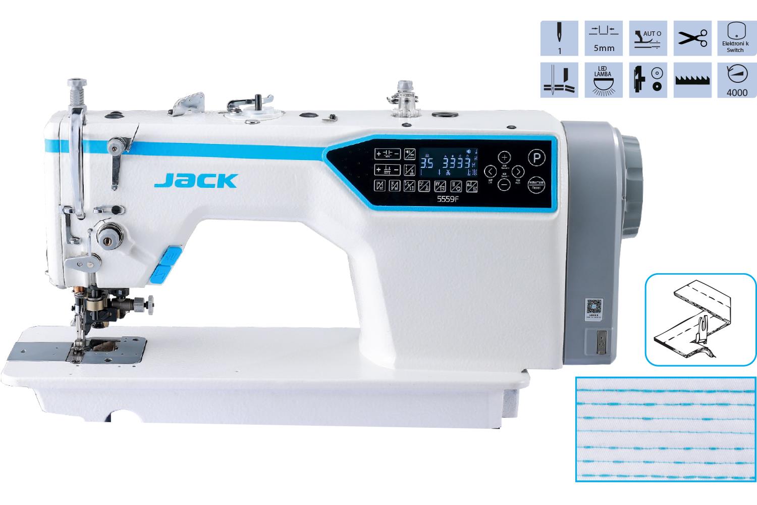 Jack JK-5559F Düz Kenar Bıçaklı Makine İplik Kesicili