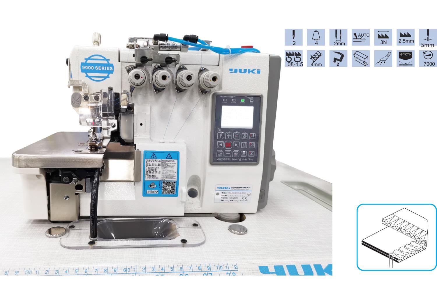 Yuki 9000 Kıstırmalı 4 İplik Akıllı Overlok Makinesi