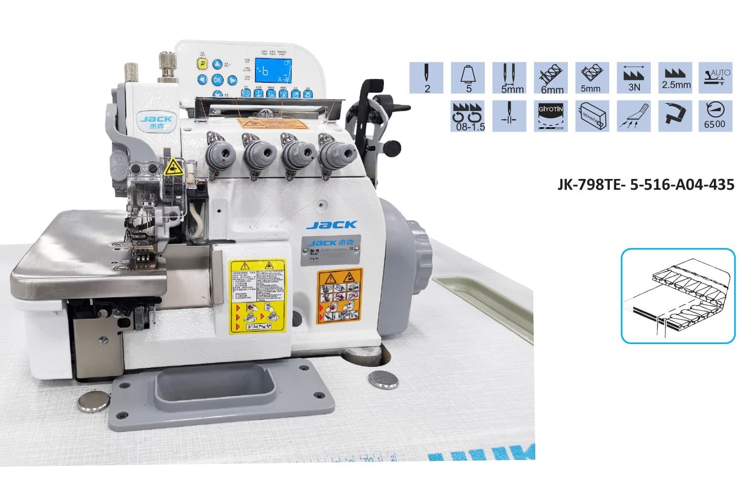 Jack 5 İplik Akıllı Overlok Makinesi Transportlu (Kot)