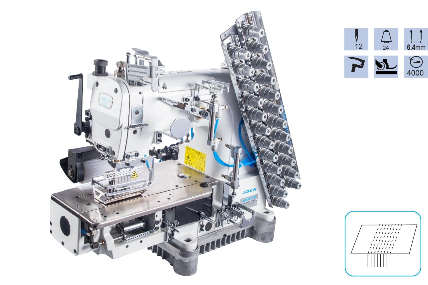 Jack 6 İğne Zincir Dikiş Makinesi Burunlu (6.4mm) İplik Kesicili