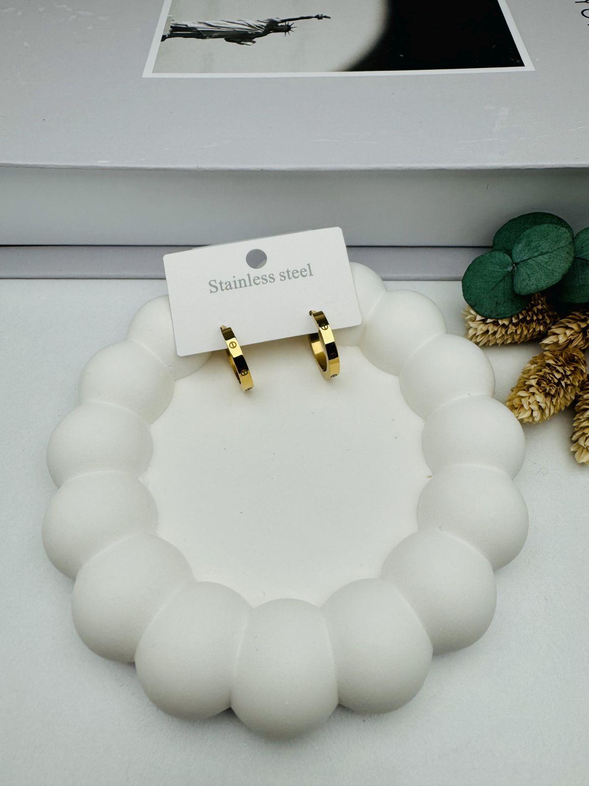  Cartier Taşsız Çelik Küpe  Orta Boy KP369 (Gold)