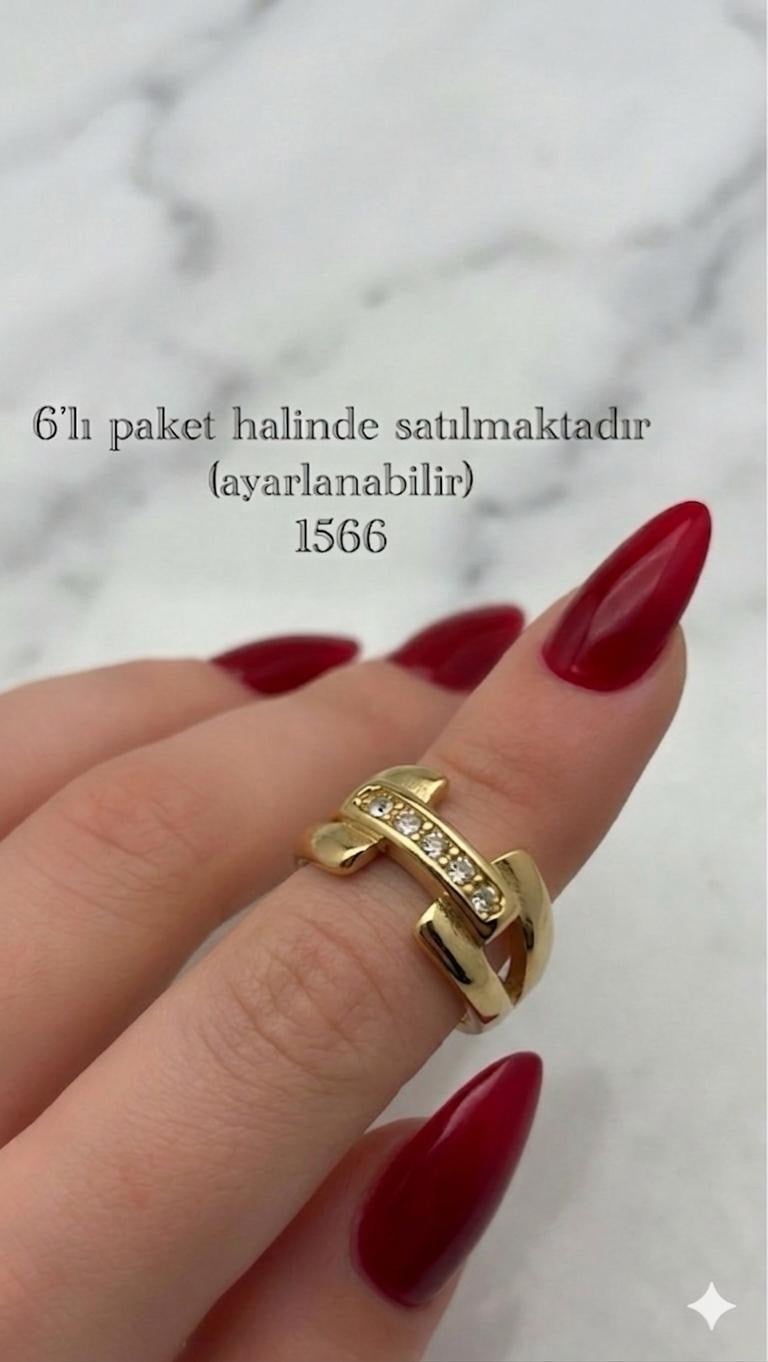 6'Lı Tasarım  Çelik Yüzük (Gold) 89