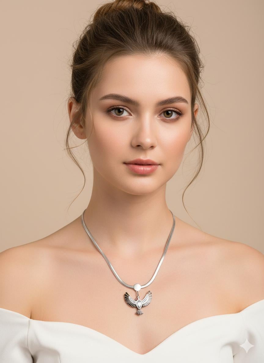 Anka Kuşu Çelik Kolye (Gümüş) 010674-1