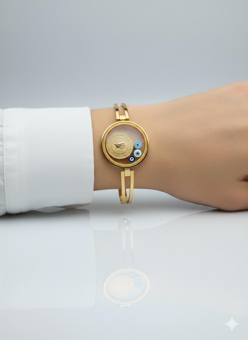 Çeyrek Altınlı Fanus Çelik Kelepçe Gold) 2085