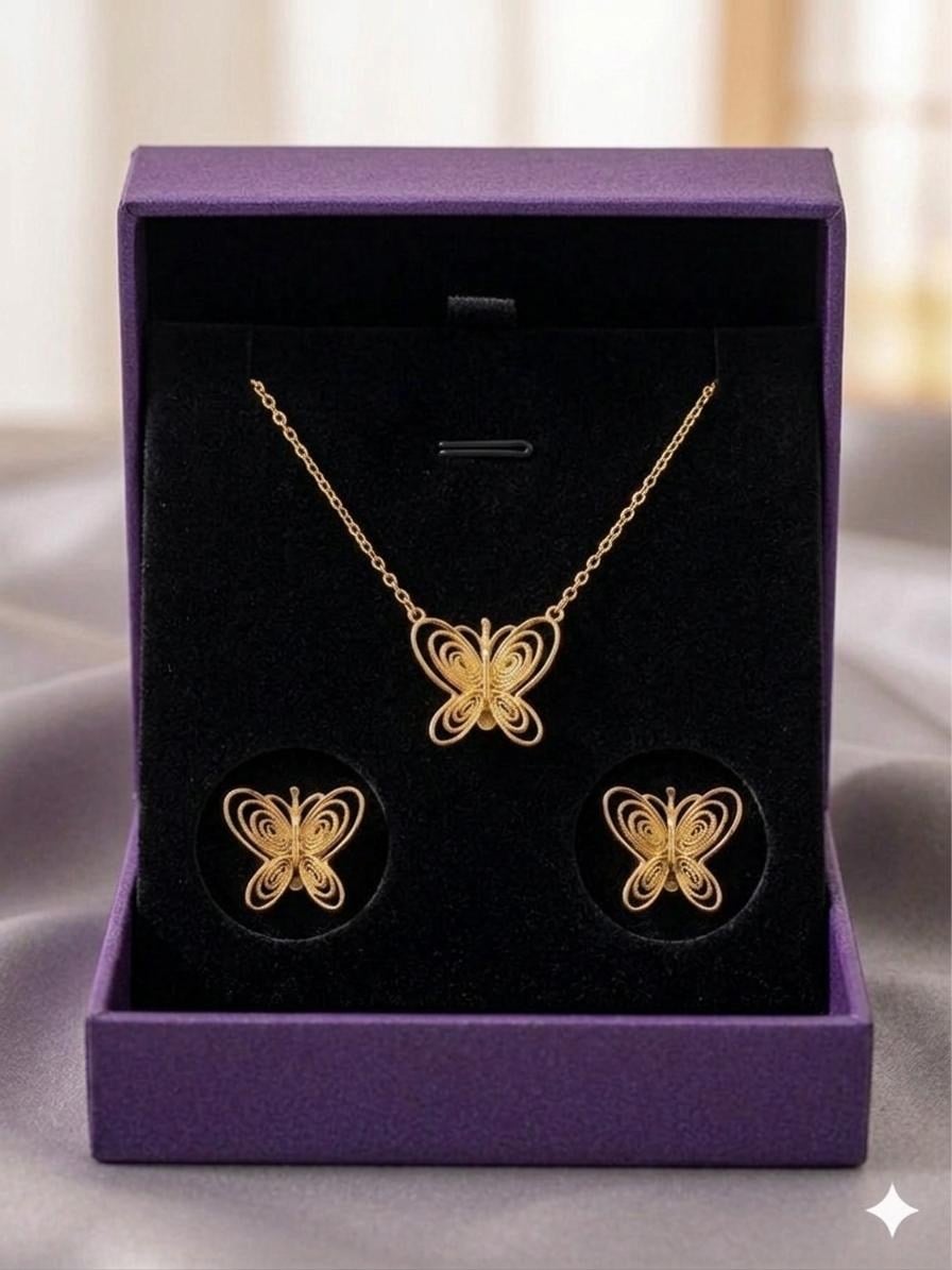 Masumiyet Müzesi Küpe ve Çelik Kolye 45cm (Gold) 010985