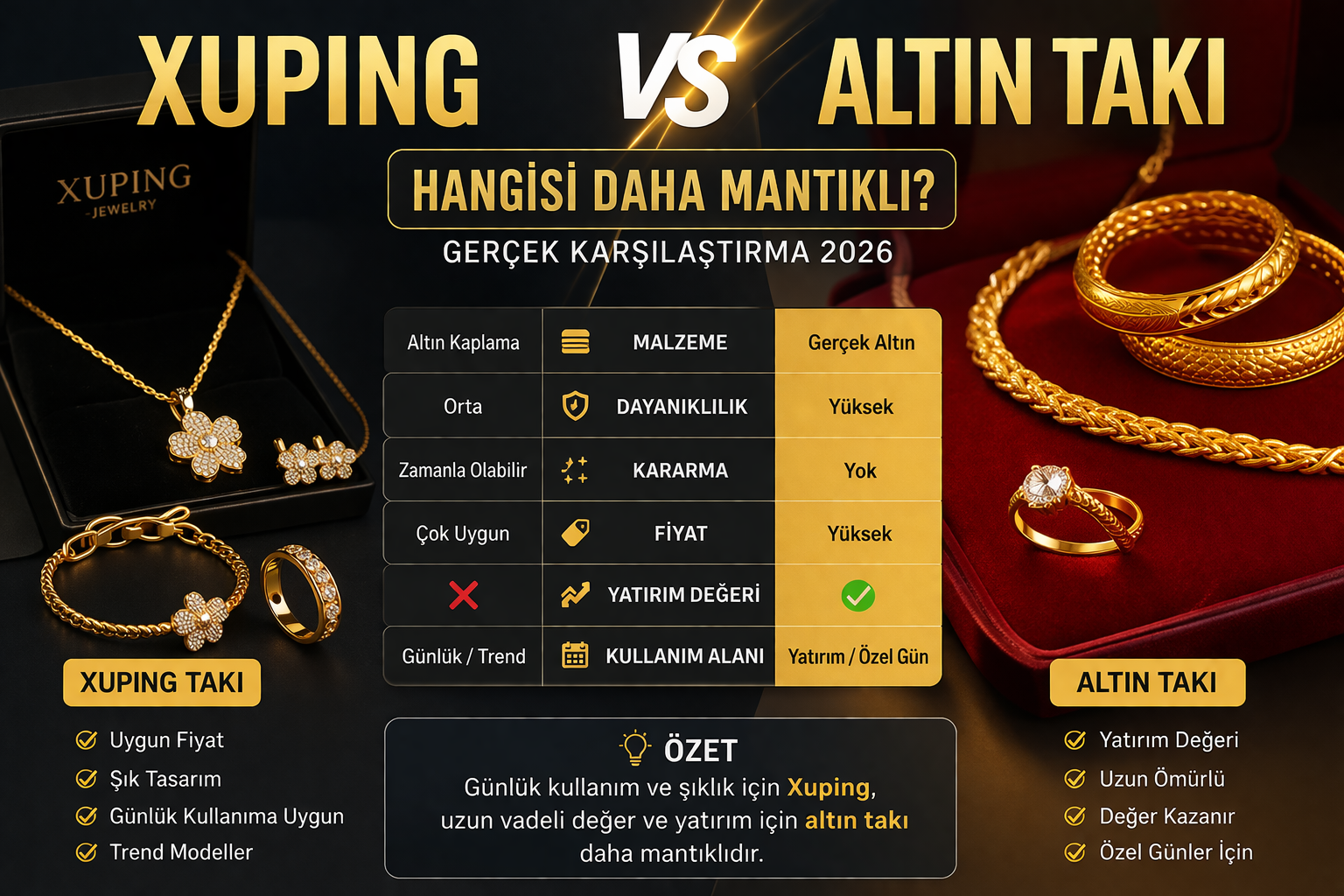 Xuping vs Altın Takı: Hangisi Daha Mantıklı? (Gerçek Karşılaştırma)