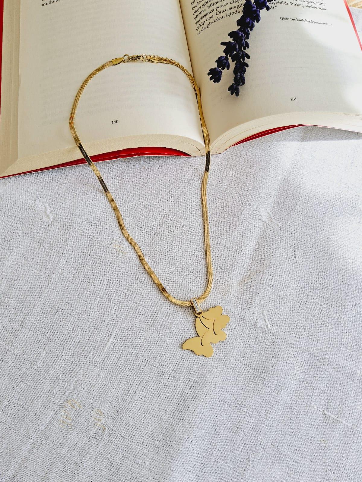 3Boyutlu Kelebek İtalyan Çelik Kolye (Gold) 0106292
