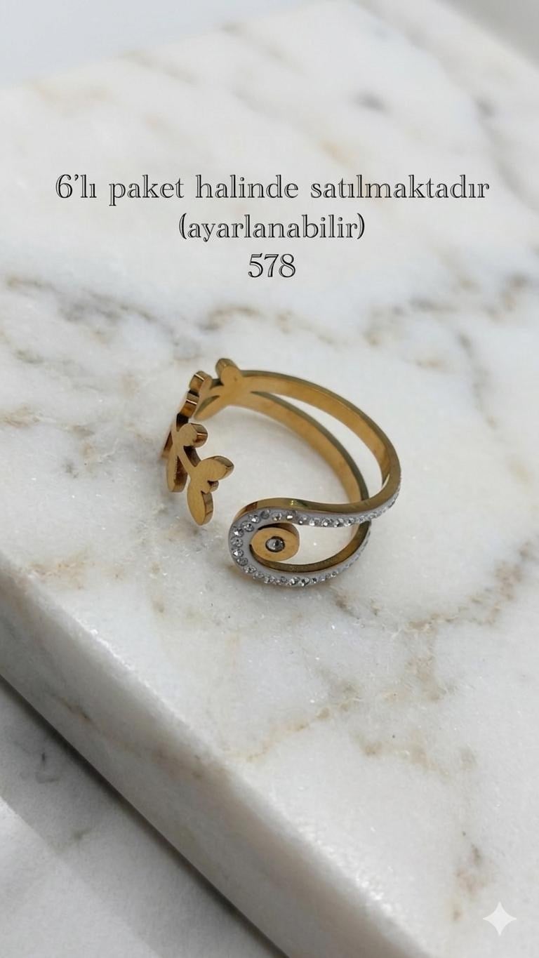 6'Lı Tasarım  Çelik Yüzük (Gold) 126
