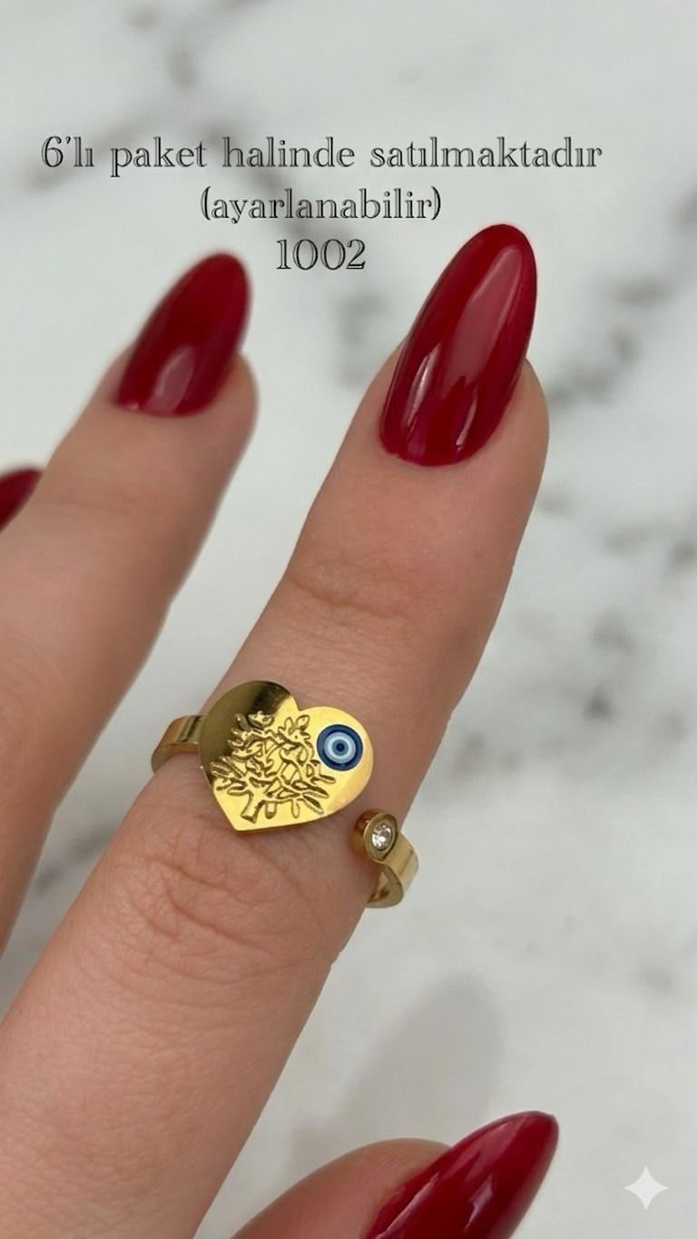 6'Lı Tasarım  Çelik Yüzük (Gold) 128