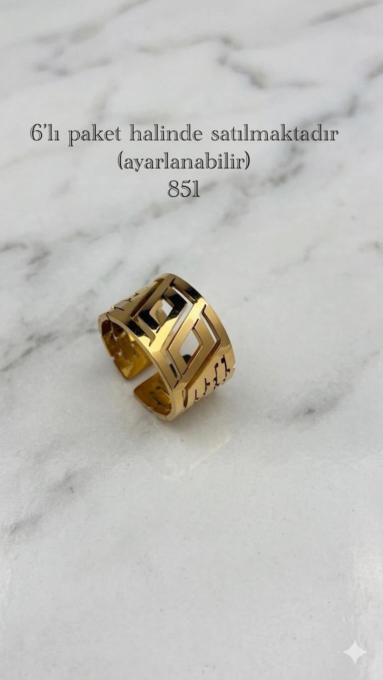 6'Lı Tasarım  Çelik Yüzük (Gold) 129