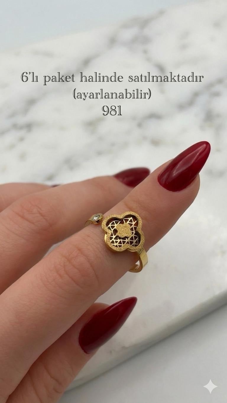 6'Lı Tasarım  Çelik Yüzük (Gold) 132