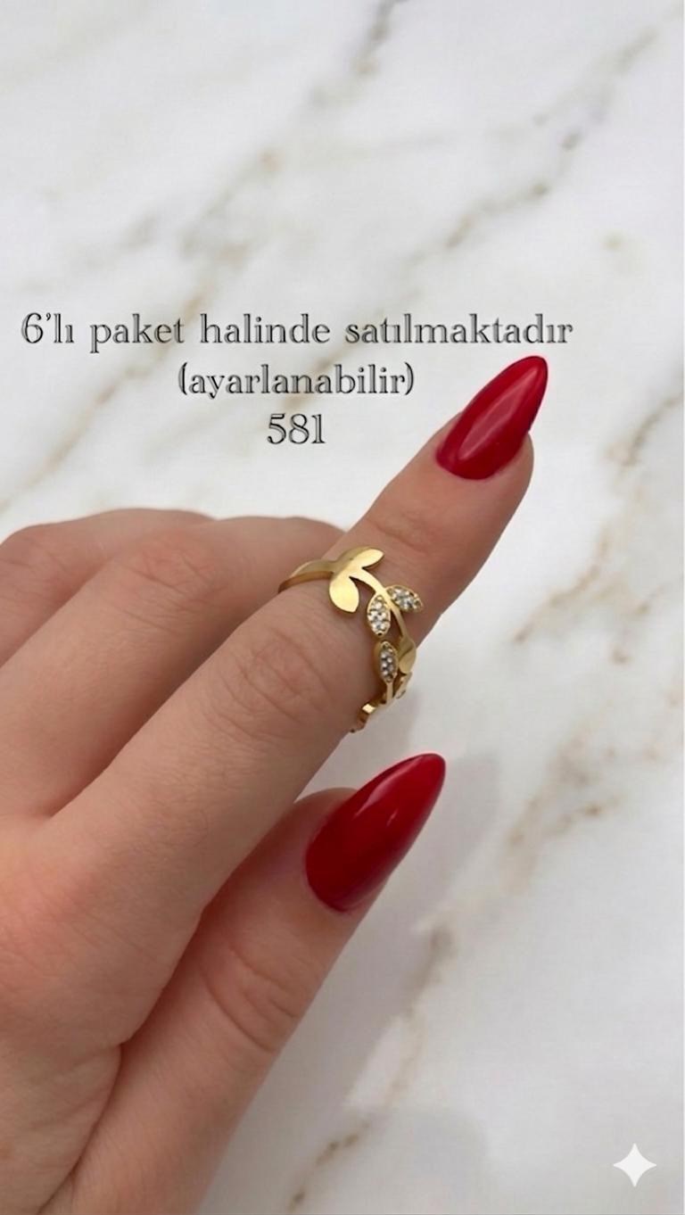 6'Lı Tasarım  Çelik Yüzük (Gold) 91