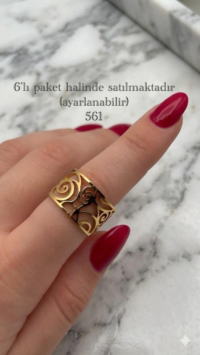 6'Lı Tasarım  Çelik Yüzük (Gold) 97