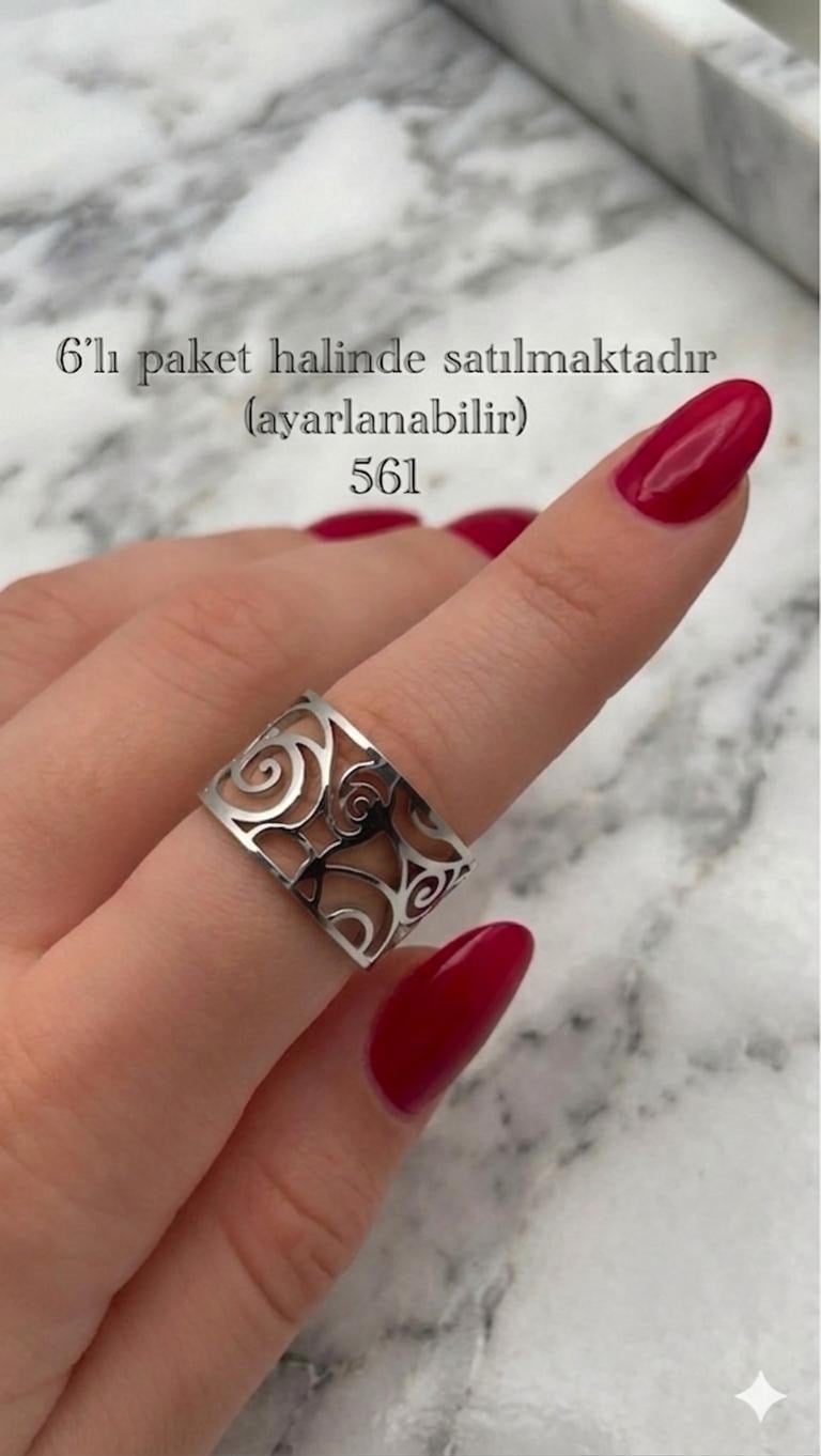 6'Lı Tasarım  Çelik Yüzük (Gümüş) 98