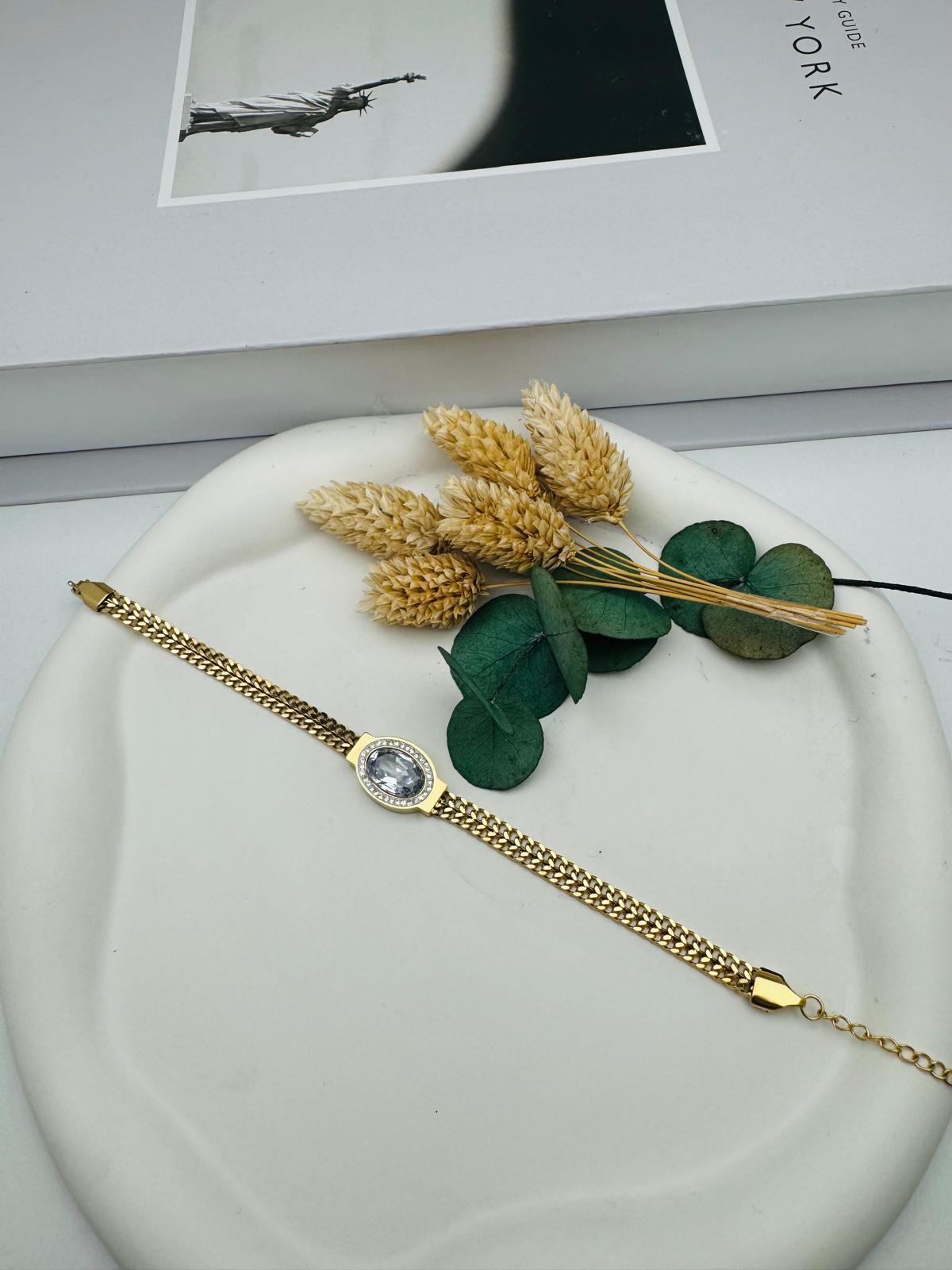 Baget Taş Detaylı Çelik Bileklik (Gold) Blk 269