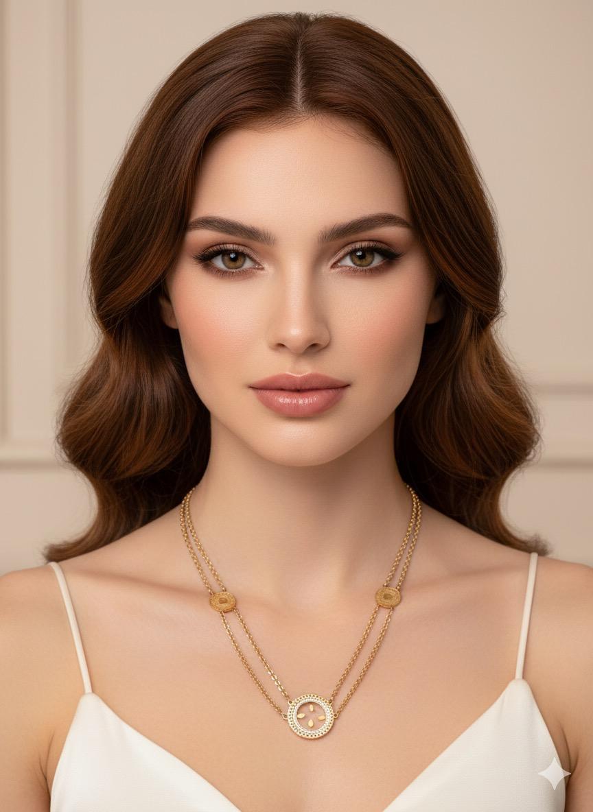 Çeyrek Takmalı  Çelik Kolye (Gold)  0106174