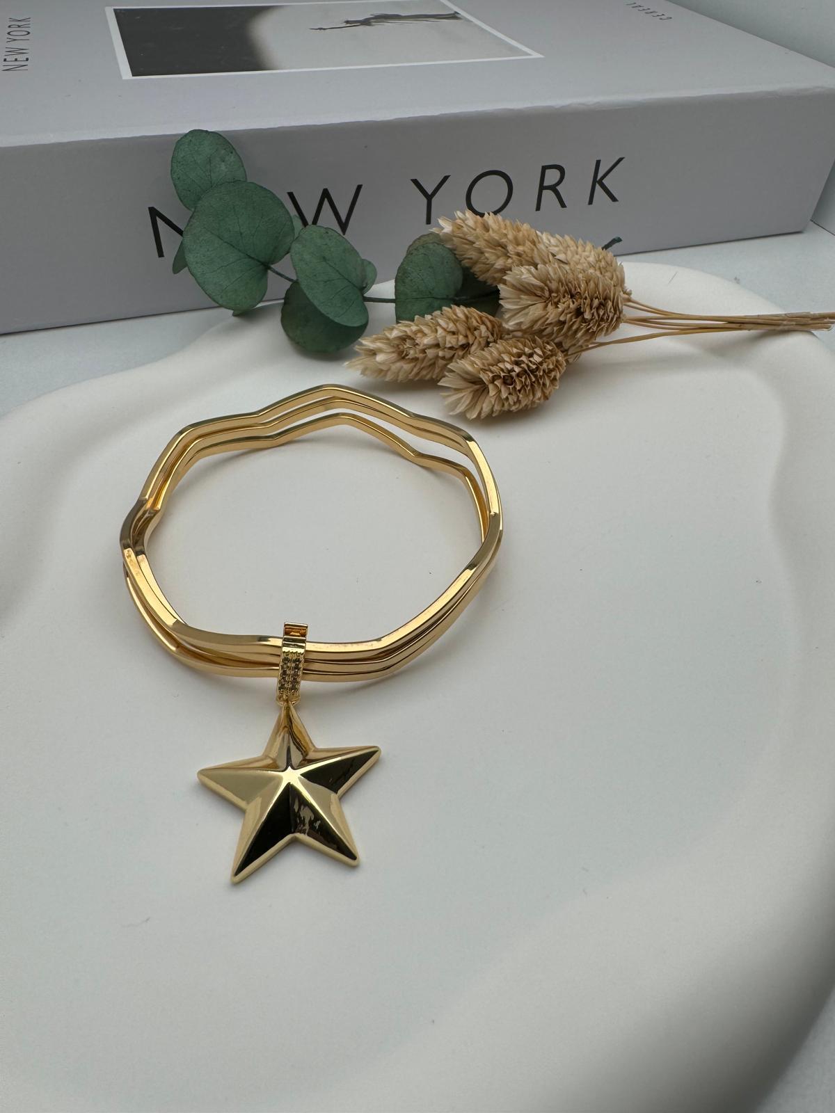 Charmlı Zigzag Ajda Çelik Bilezik (Gold) 22051
