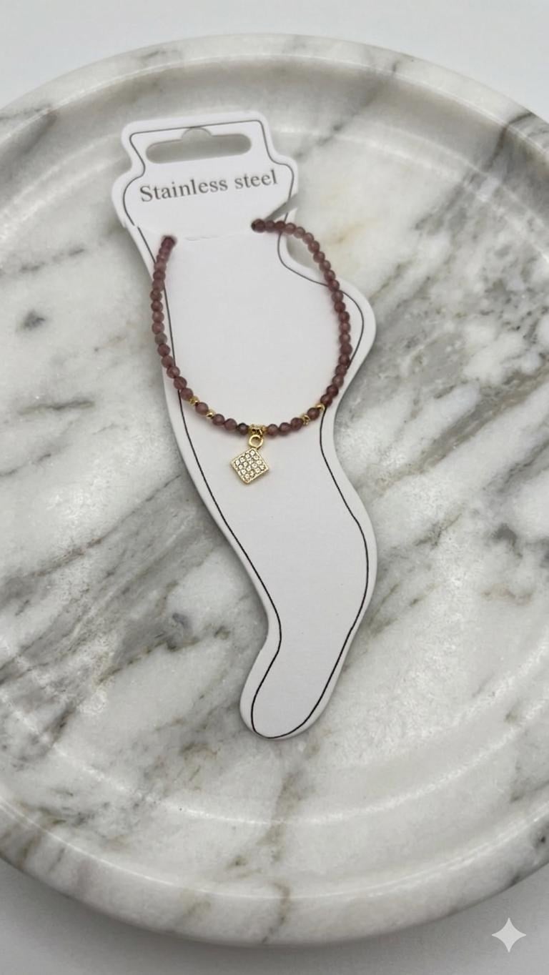 Doğal Taş Çelik Halhal (Gold) Hb 02355