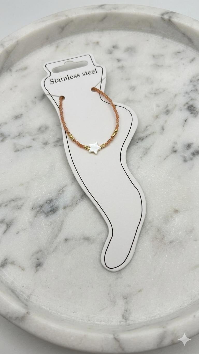 Doğal Taş Çelik Halhal (Gold) Hb 02359
