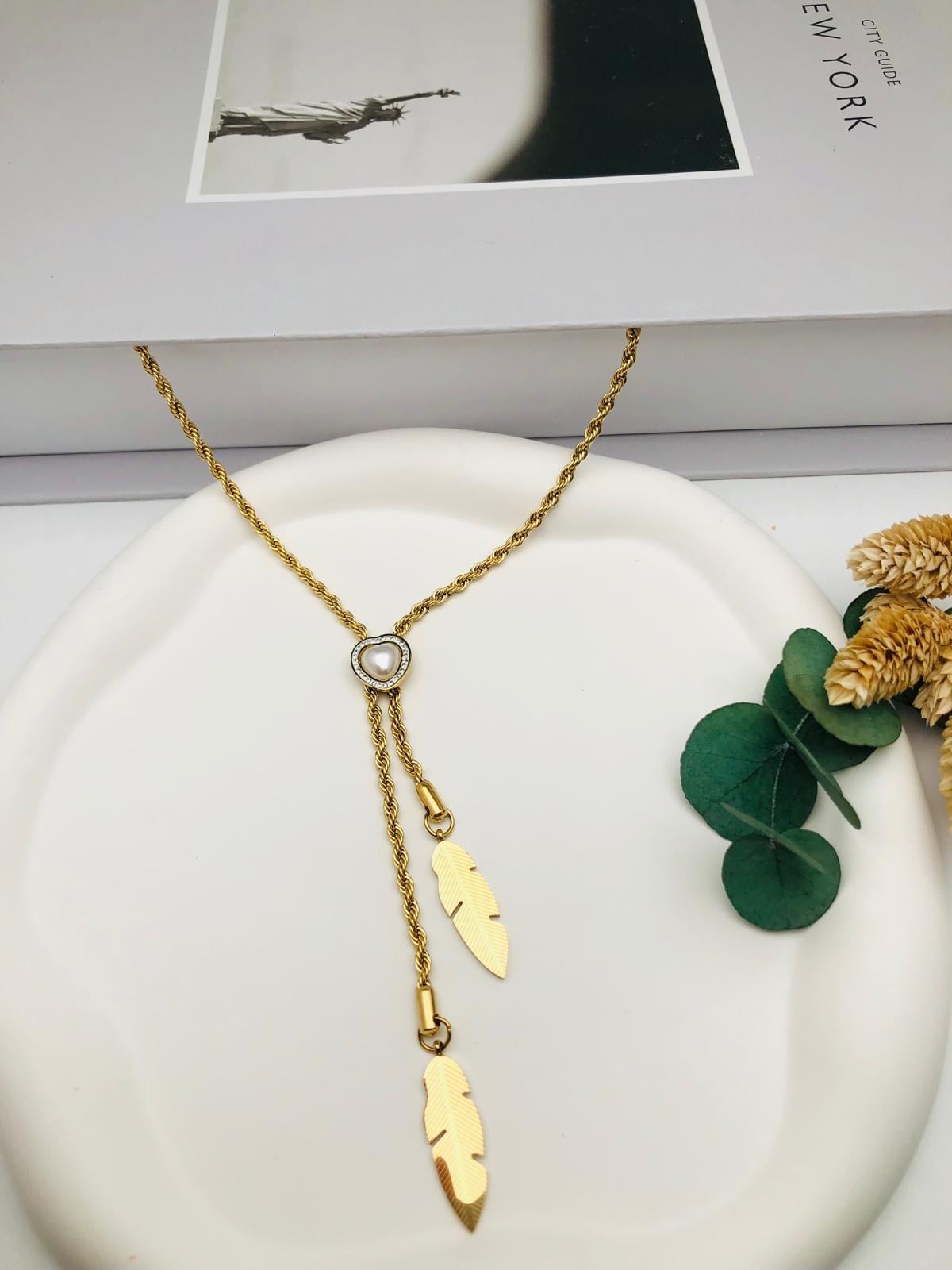 Kalp Detaylı Burgu Çelik Kolye (Gold) 0106280