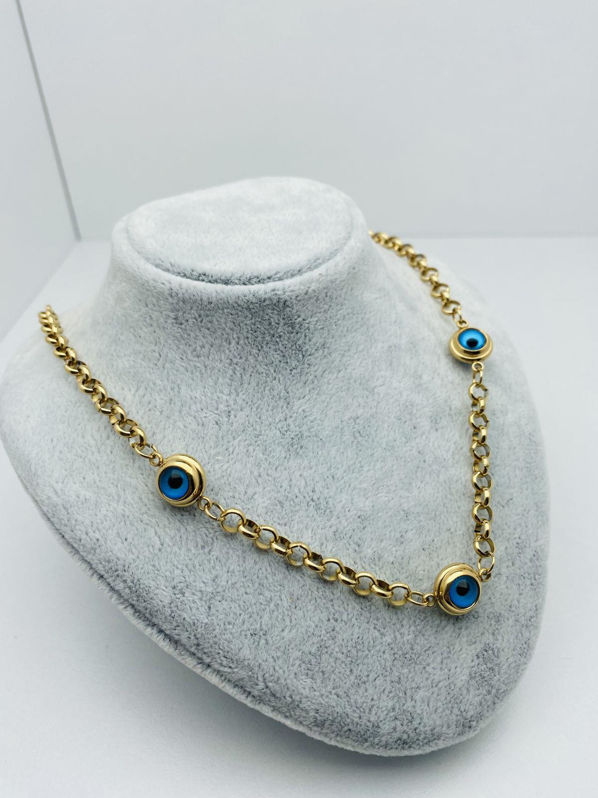 Nazar Boncuklu   Çelik Kolye (Gold) 0106153