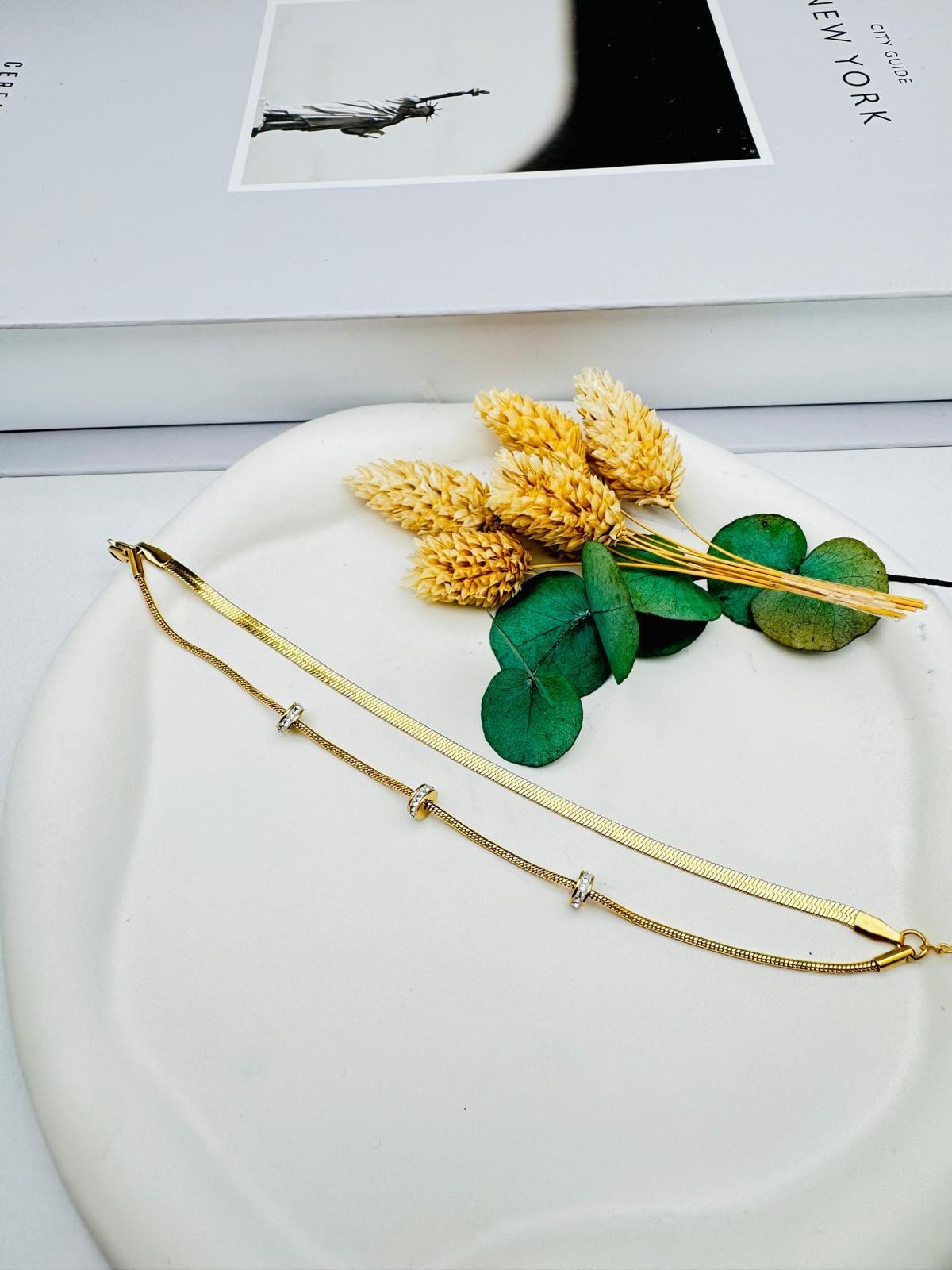 Taşlı İtalyan Çelik Bileklik (Gold) Blk 260