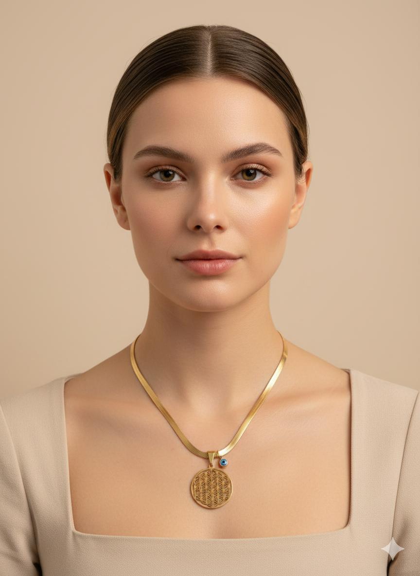 Yaşam Çiçeği Çelik Kolye (Gold) 010796