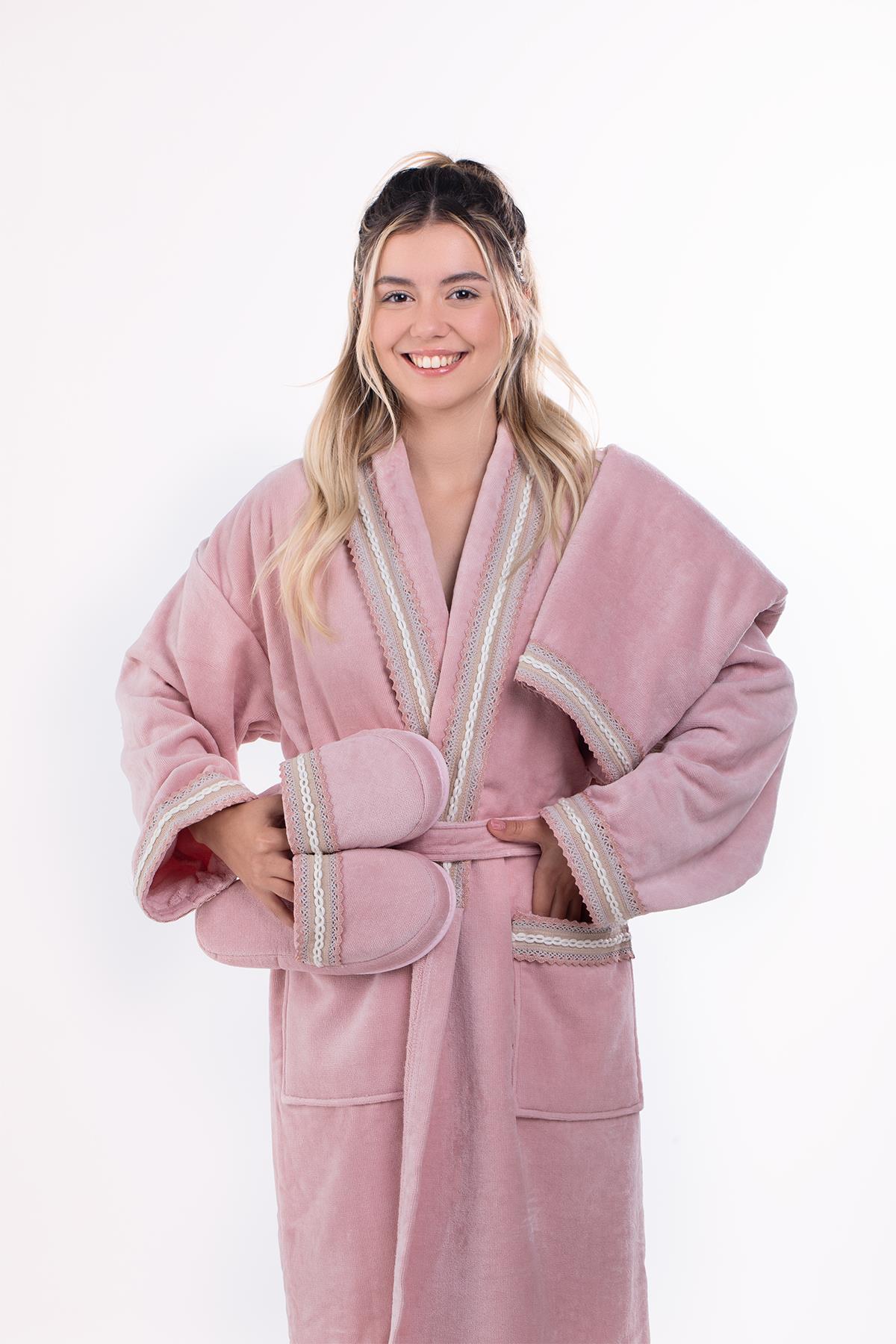 Velvet Line Deluxe Lady Bornoz Seti - Halatlı