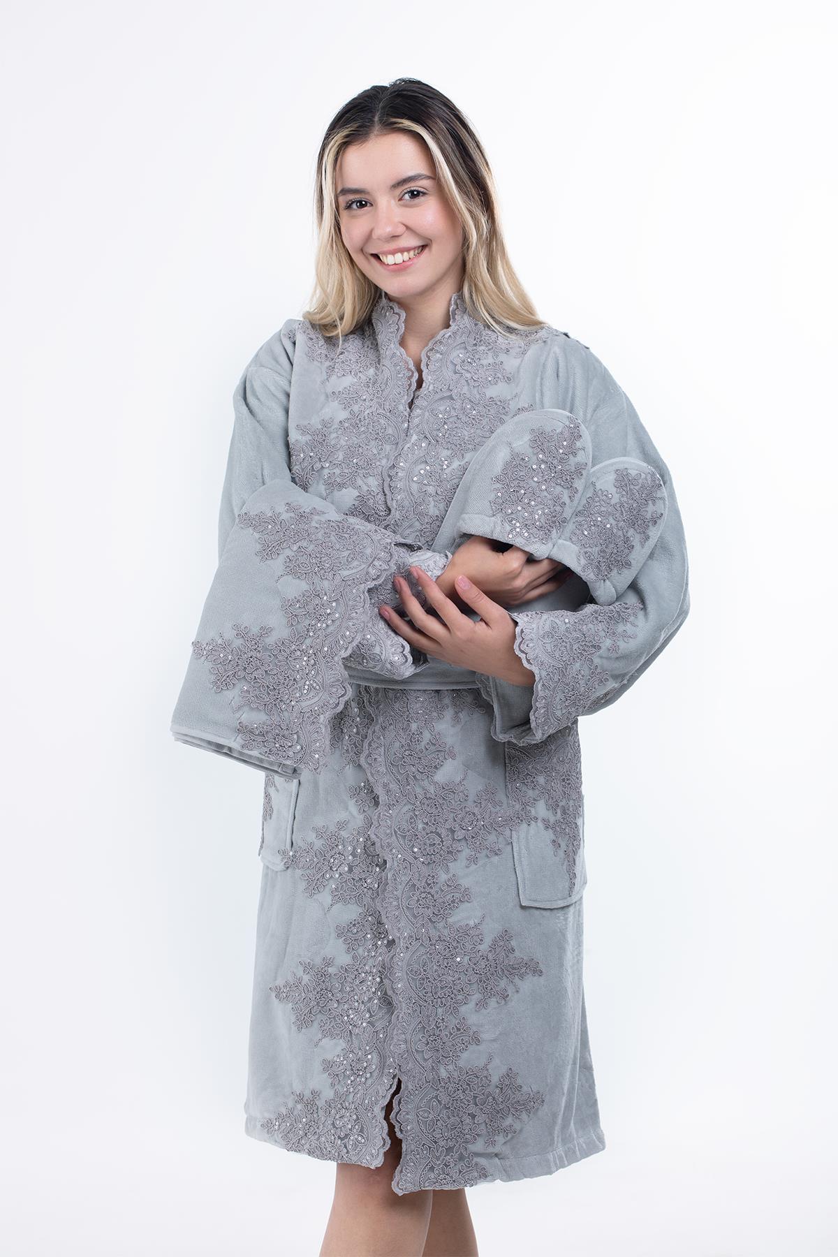 Velvet Line Deluxe Lady Bornoz Seti - Kırçiçeği