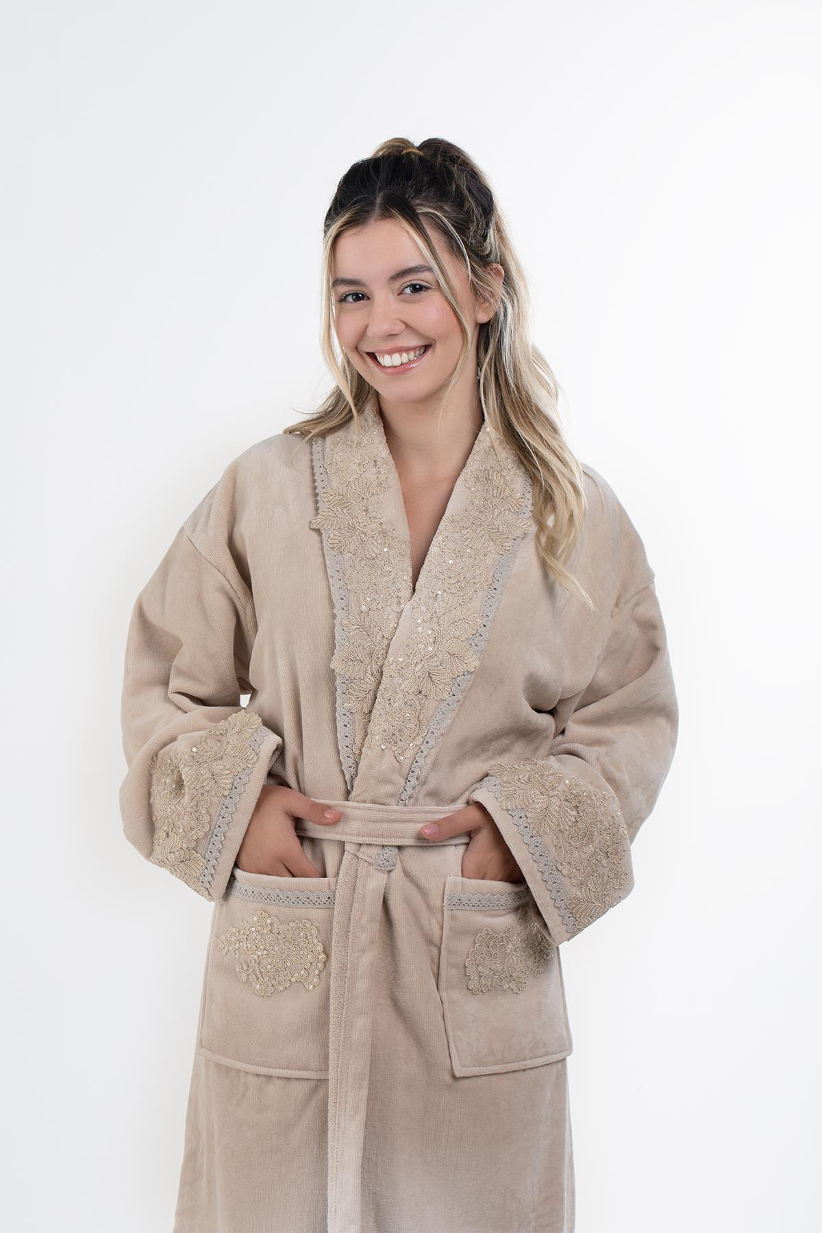 Velvet Line Deluxe Lady Bornoz Seti - Pullu Meral