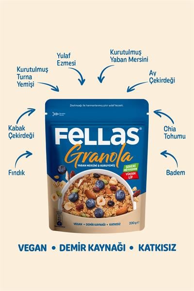 Fellas Granola - Yaban Mersini & Kuruyemiş 200g - 3lü Paket