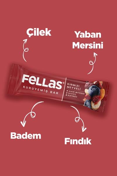 Fellas Kırmızı Meyveli Kuruyemiş Bar 30g x12 Adet