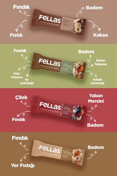 Fellas Kuruyemiş Bar Karma Kutu 30g - 12 Adet (4 Çeşit)