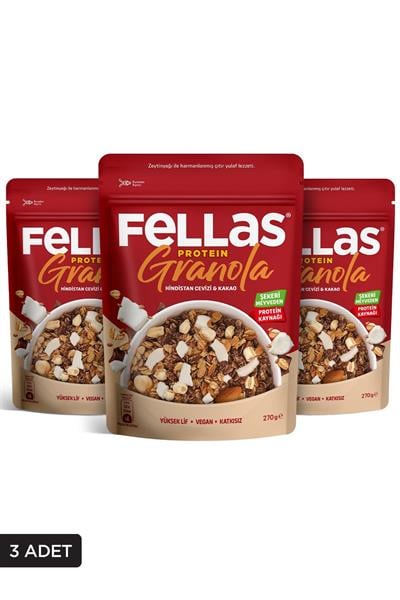 Fellas Protein Granola - Hindistan Cevizi & Kakao 270g - 3lü Paket