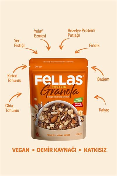 Fellas Protein Granola - Karışık Kuruyemiş & Kakao 270g - 3lü Paket
