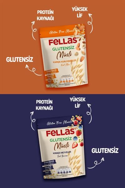 Glutensiz Müsli 2li - Kırmızı Meyveli 270g + Karışık Kuruyemişli 270g
