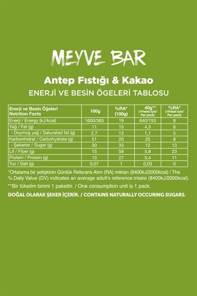 Meyve Bar 40g Süper İkili Kutu 24 Adet-Antep Fıstıklı x 12 Adt + Karışık Kuruyemişli x 12 Adt