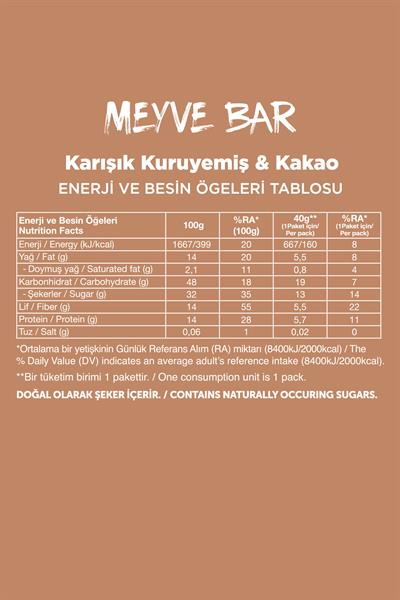 Meyve Bar 40g Süper İkili Kutu 24 Adet-Antep Fıstıklı x 12 Adt + Karışık Kuruyemişli x 12 Adt