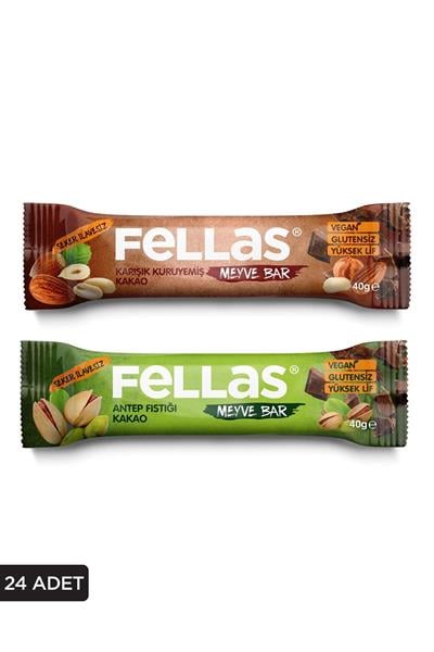 Meyve Bar 40g Süper İkili Kutu 24 Adet-Antep Fıstıklı x 12 Adt + Karışık Kuruyemişli x 12 Adt