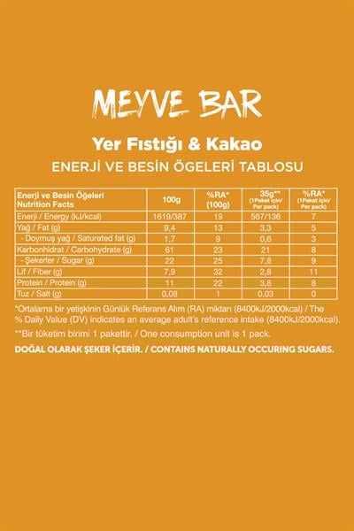 Meyve Bar - Yer Fıstığı ve Kakaolu 35g x 12 Adet