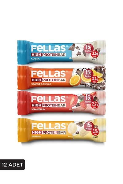 Yüksek Protein Bar 45g Karma Kutu 12 Adet (4 Çeşit)