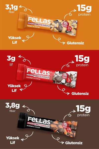 Yüksek Protein Bar 45g Karma Kutu 12 Adet (3 Çeşit)