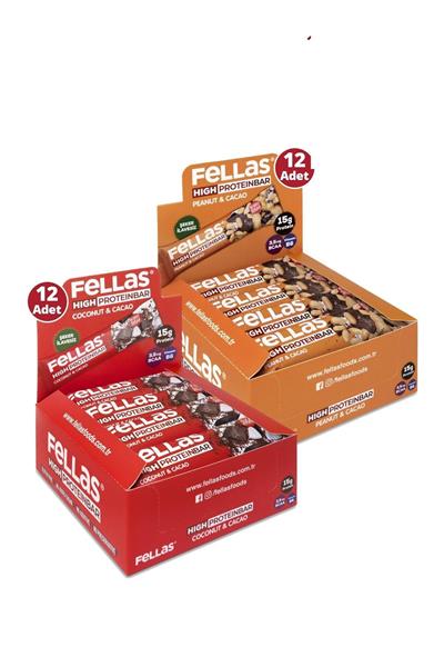 Yüksek Protein Bar 45g Süper İkili Kutu 24 Adet - Hindistan Cevizli x12 Adet + Yer Fıstıklı x 12 Adet
